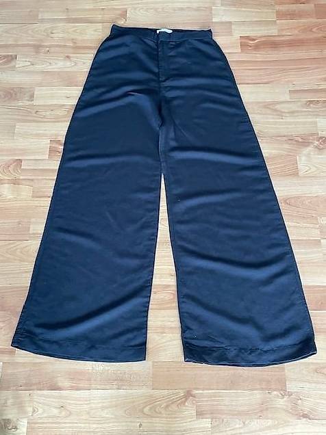 Elegante Leinen Hose schwarz mit weitem Bein, Gr. 36