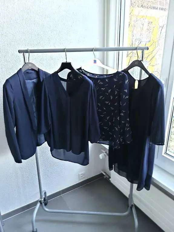 4tlg Frühling Kleiderpaket Blau S 36 Kleid Blazer 2 Blusen