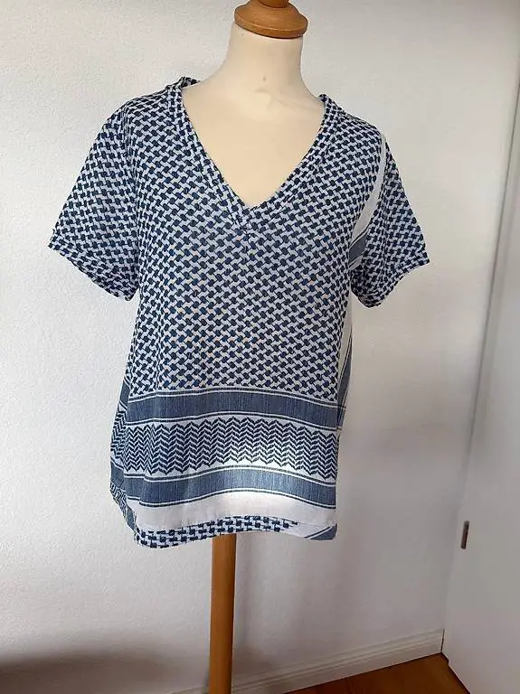 Cecilie Copenhagen Kurzarmbluse blau/weiss Grösse M