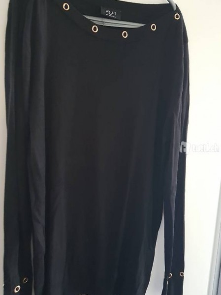 Viskose Damen Pullover mit goldenen Oesen, Gr. 44, schwarz
