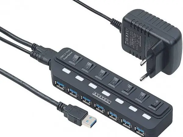  Aktiver USB-3.0-Hub mit 7 Ports, einzeln schaltbar, 2-A-Netz