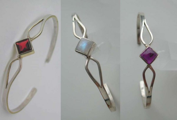 Bracelet Pierre Carrée semi-précieuse AM, MS, GRenat, Argent