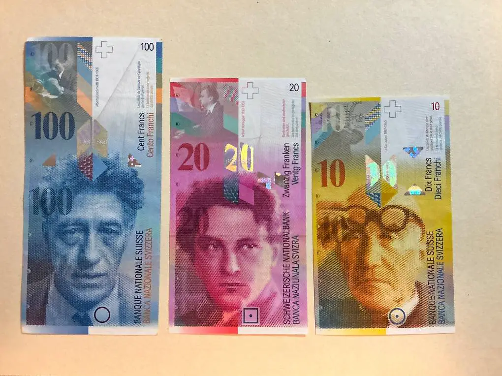 Achte CH Banknotenserie (1995) - 100 / 20 / 10 CHF