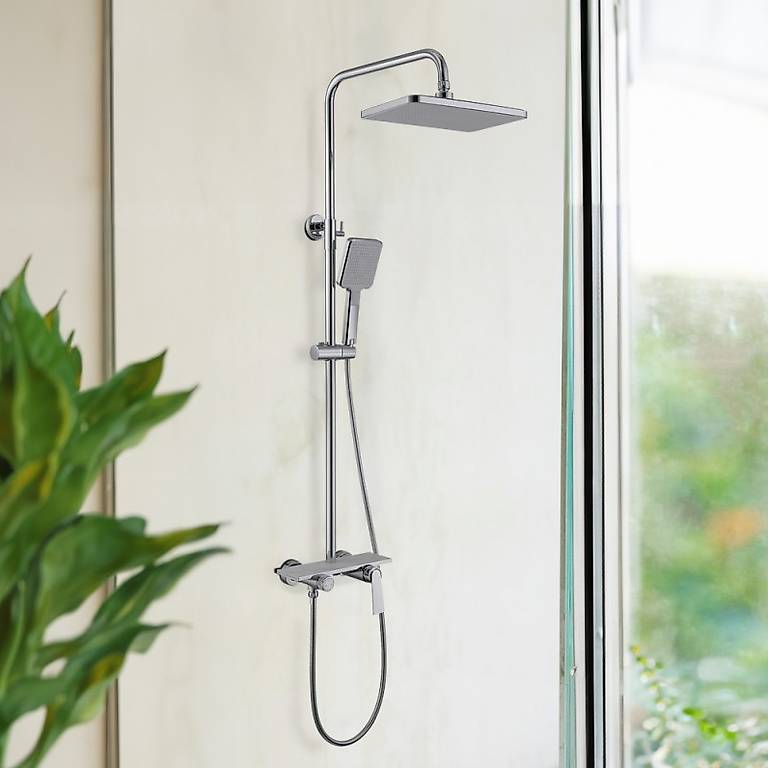 Duscharmatur mit Ablage ZACK - weisse Marmoroptik