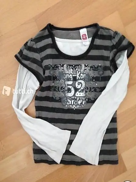 Pulli grau/weiss gestreift, Grösse134