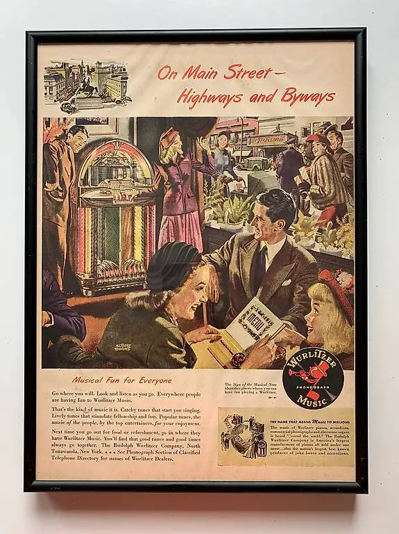 Alte Wurlitzer Reklame aus Zeitschrift gerahmt