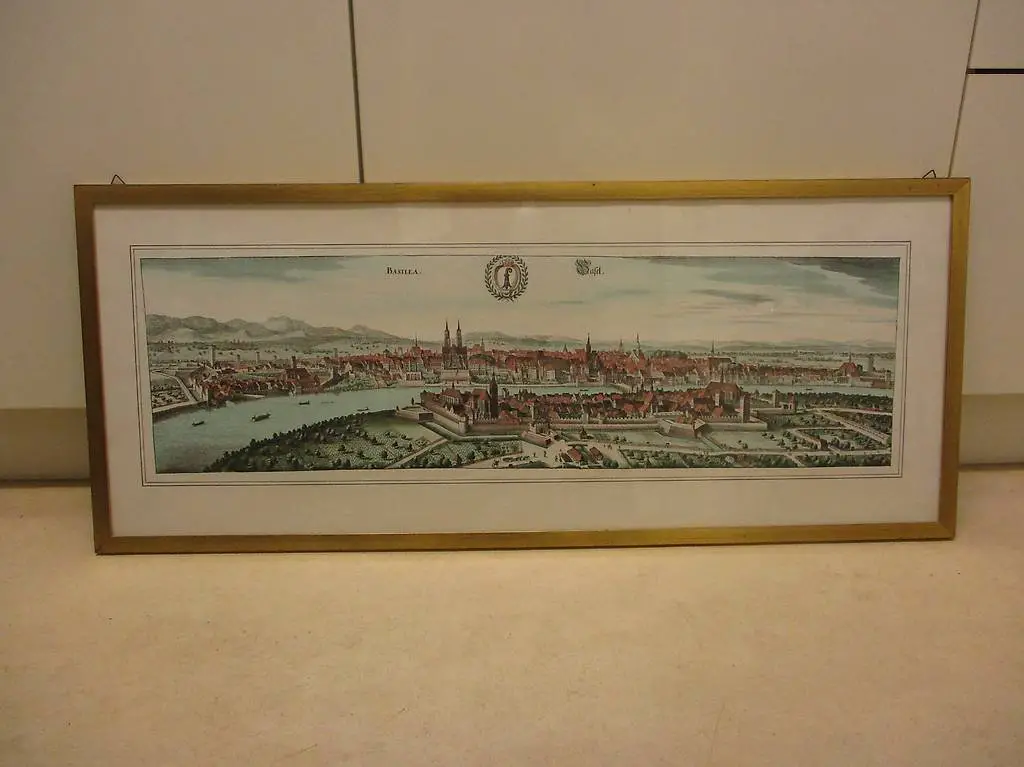 Merian-Kupferstich BASEL 1654 Repro Gold-Rahmen Basel Bild