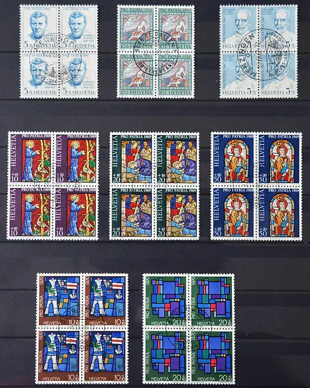Diverse Pro Patria Viererblocks 1966 bis 1970, gestempelt