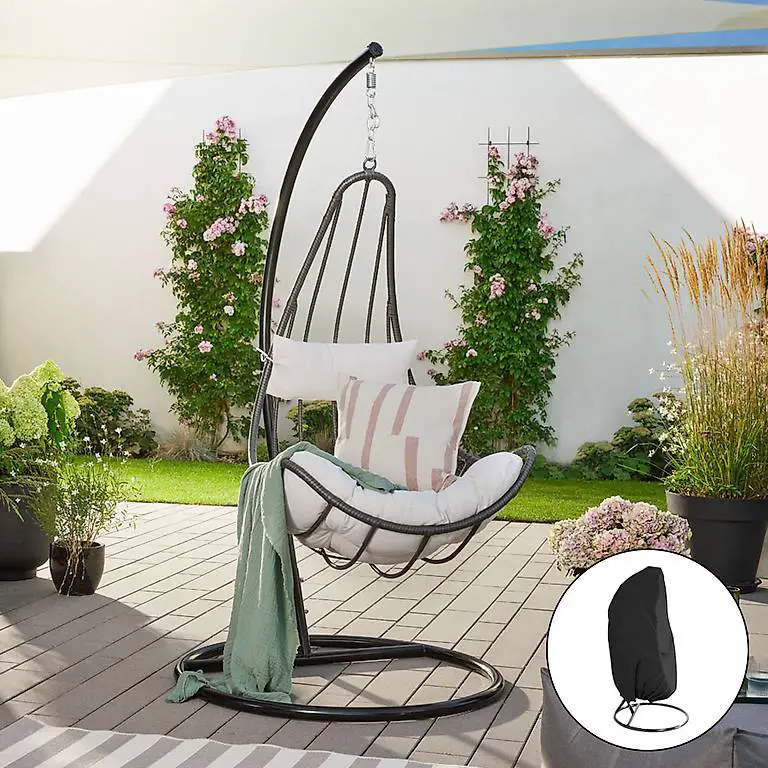 Polyrattan Hängesessel SLIM - mit Regenbdeckung und Gestell