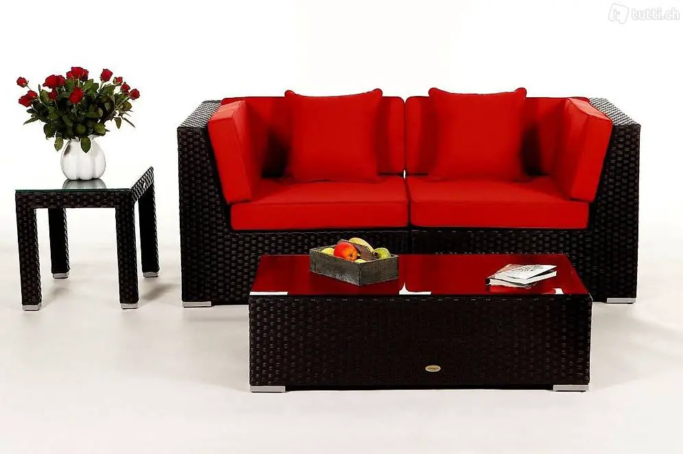  Rattan Gartensofa Farbvariante rot