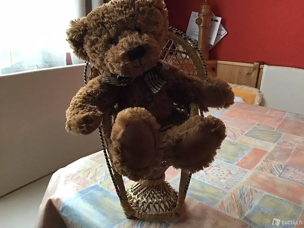 Weicher Brauner Bär mit Korbsessel