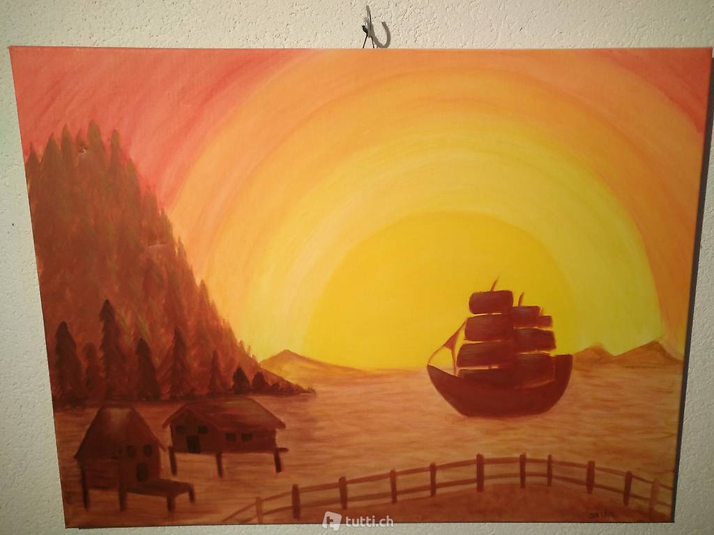 Bild Handbemalt Sonnenuntergang