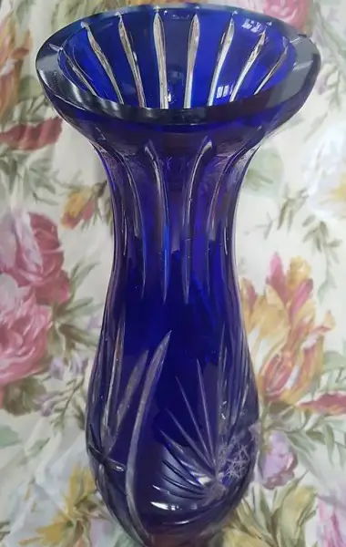 schwere Ueberfang Bleikristall Vase blau H30cm