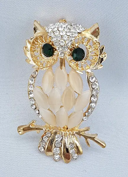 Brosche - UHU mit Glitzersteinen - Neu