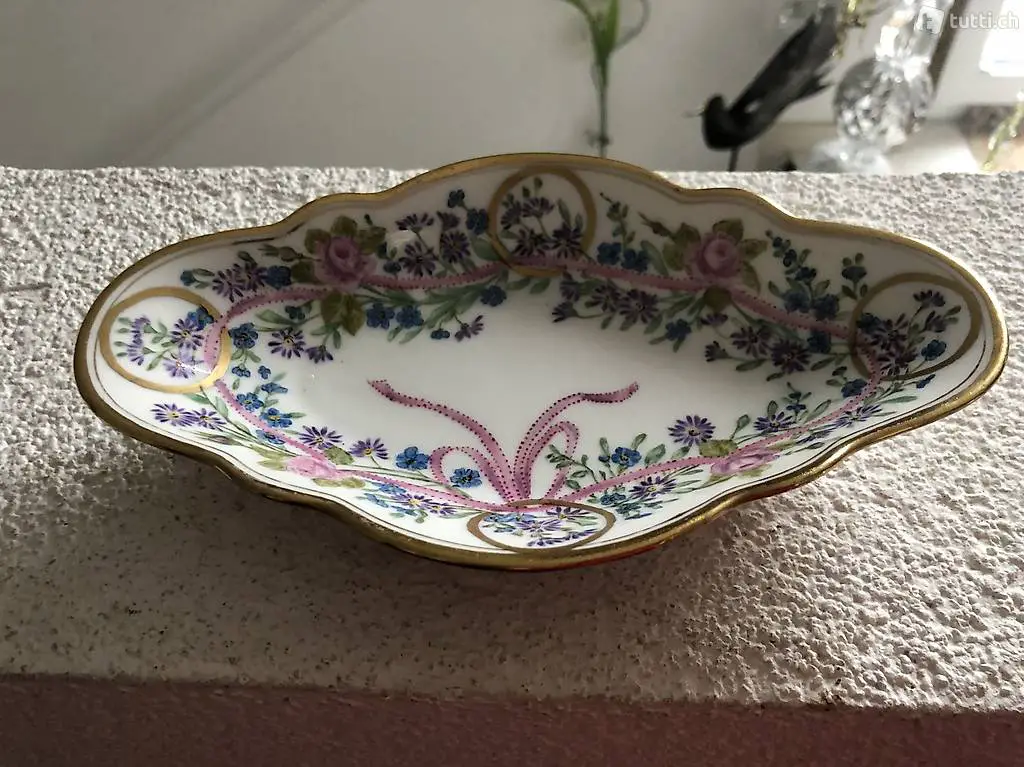 Kleine Porzellanplatte Handgemalt 12 x 21cm