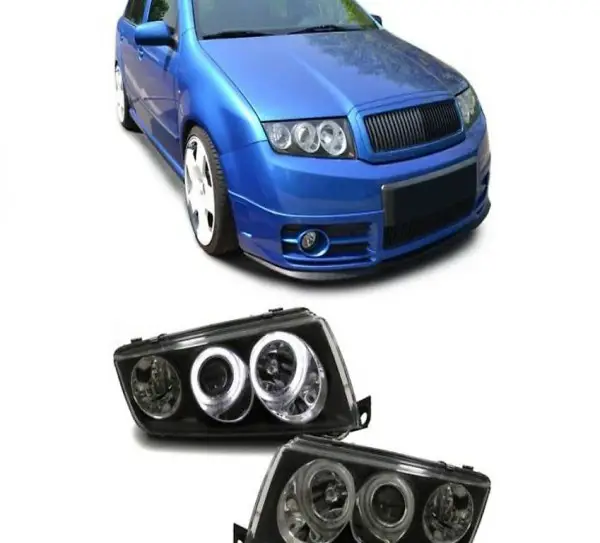  SCHEINWERFER SET SCHWARZ ANGEL EYES FÜR Skoda Fabia 99-07