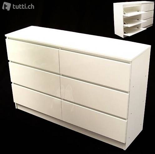  Hochglanz Sideboard Kommode mit 6 Schubladen weiss