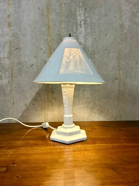 Seltene Litophanie Tischlampe aus Porzellan Keramik