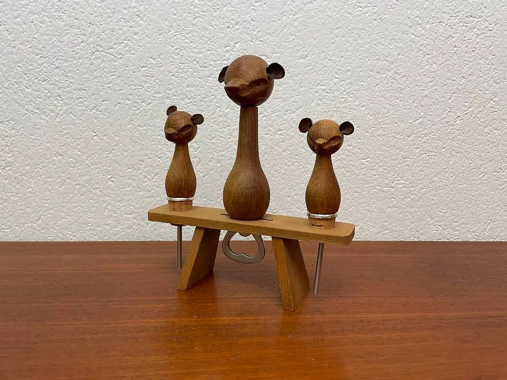 Holz Bären Bar Set vintage Flaschenöffner Korkenzieher