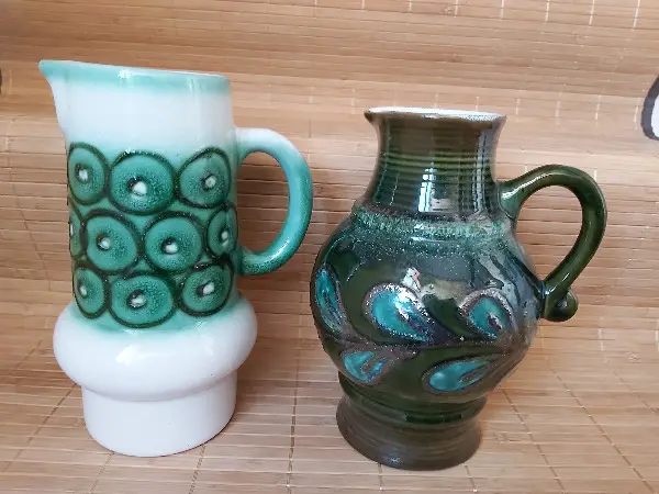 2 Krüge, Vase Made in GDR Lava glasiert, STREHLA Keramik