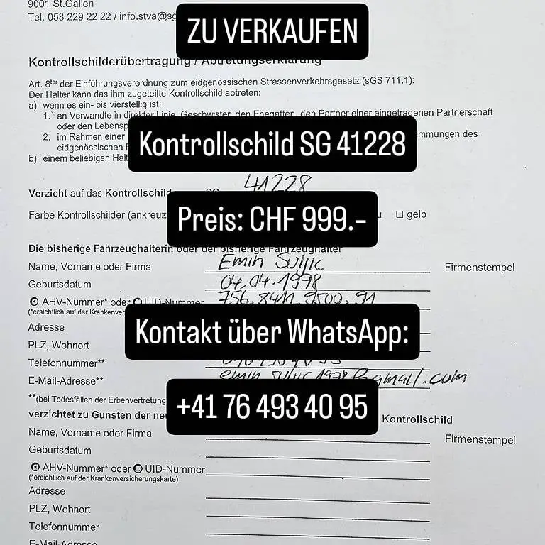 Kontrollschild SG 41228