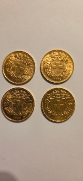 4 X GoldVreneli 20 Franken Helvetia