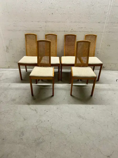 6er Set italienische Stühle aus massiver Buche Geflecht