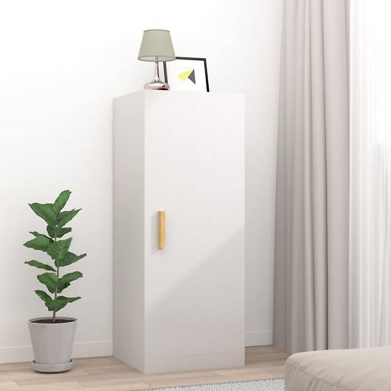 Wandschrank Hochglanz-Weiss 34,5x34x90 cm Holzwerkstoff
