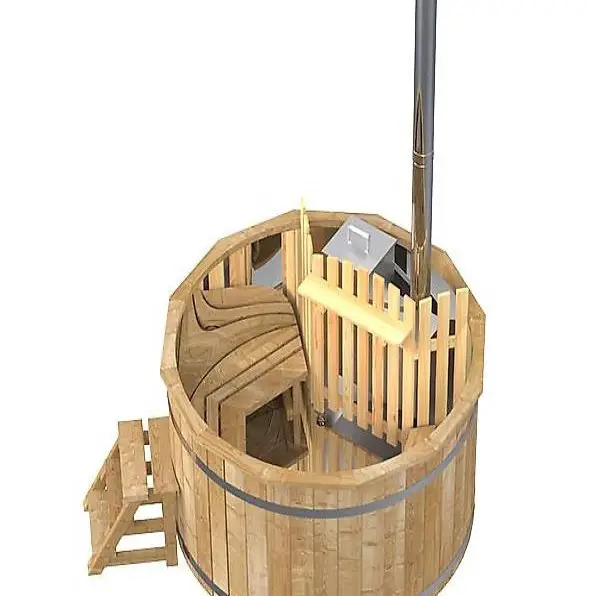  Badefass aus Thermoholz mit Edelstahleinsatz für 3-8 Pers.