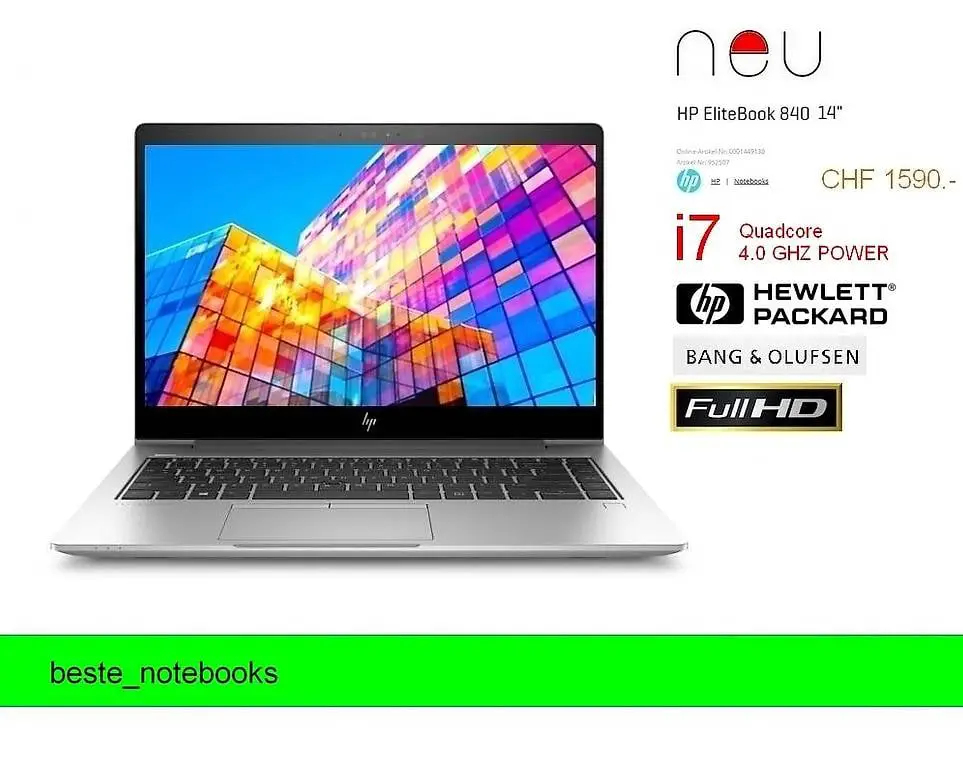 hp elitebook 840 i7 4ghz quadcore 16gb ram ssd 512gb -6 neu