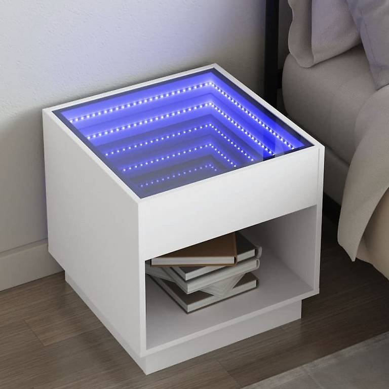 Nachttisch mit Infinity-LED Weiss 50x50x50 cm