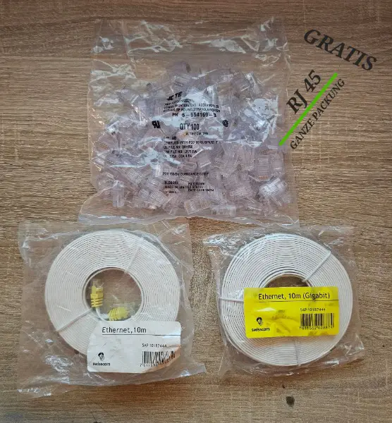 Ethernet kabel 2 mal 10m plus Gratis RJ45 Stecker