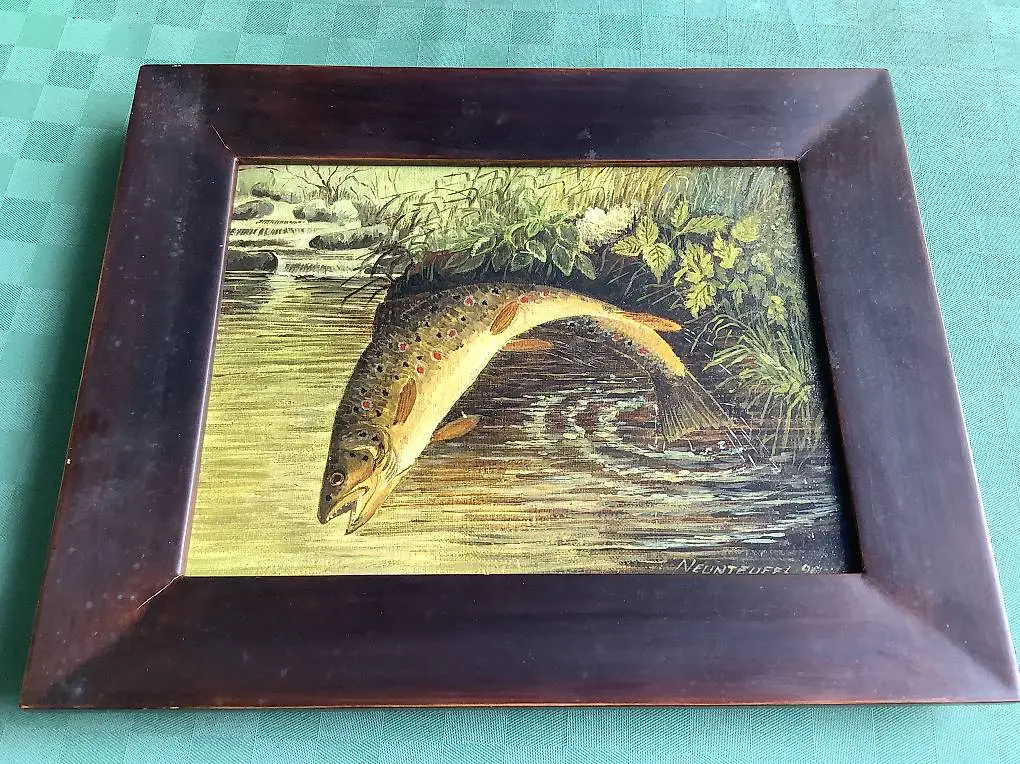 schönes forellenbild von neunteufel 1990 sign.