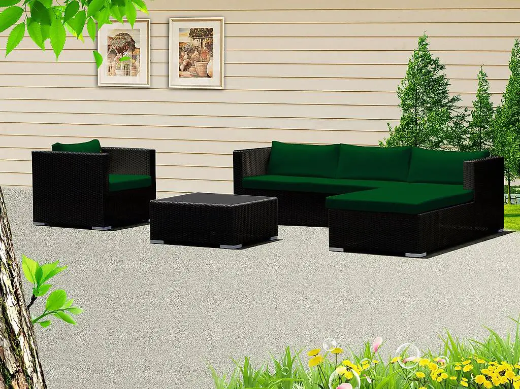 Salon de jardin avec coussins vert foncé