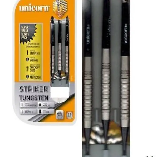  Unicorn Striker 80% Wolfram Slim Soft Tip Darts 18g +Zubehör