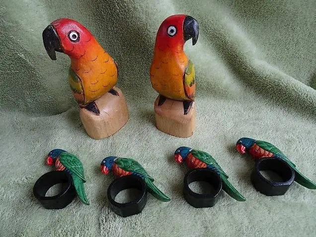 Dekoration PAPAGEI 2Stück Holz und 4Stück Holz