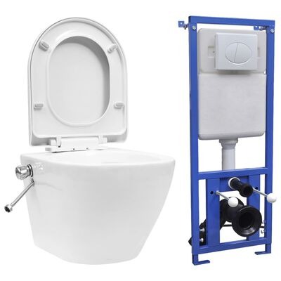  vidaXL Wand-WC ohne Spülrand mit Einbau-Spülkasten Weiss