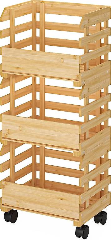 3 Etagen Bambus Obsthorde mit Rollen
