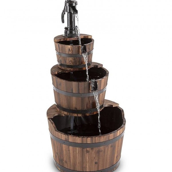  Gartenbrunnen im Holzbottich-Look -Wasserdurchfluss:800 Lit