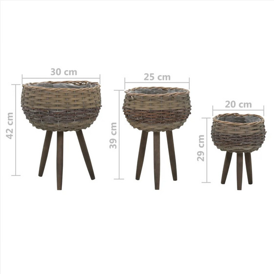 Blumentöpfe 3 Stk. Weide mit PE-Auskleidung