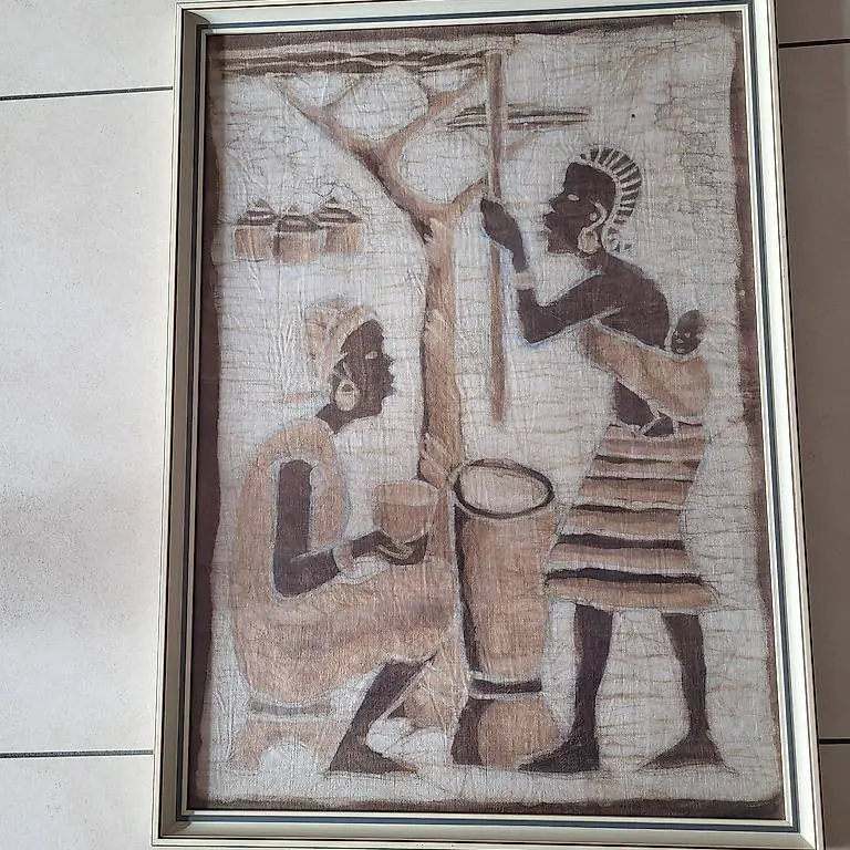 Afrikanisches Wandbild Batik, Familie Stammeskunst gerahmt