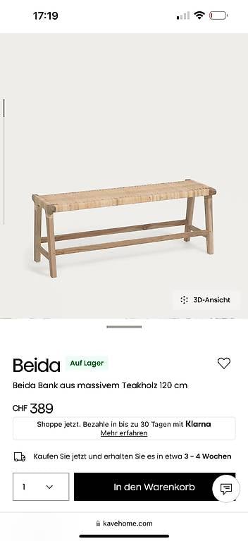 Bank aus massivem Teakholz mit Rattangeflecht