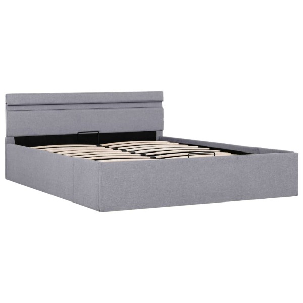  Stauraumbett Hydraulisch mit LED Hellgrau Stoff 120×200 cm..