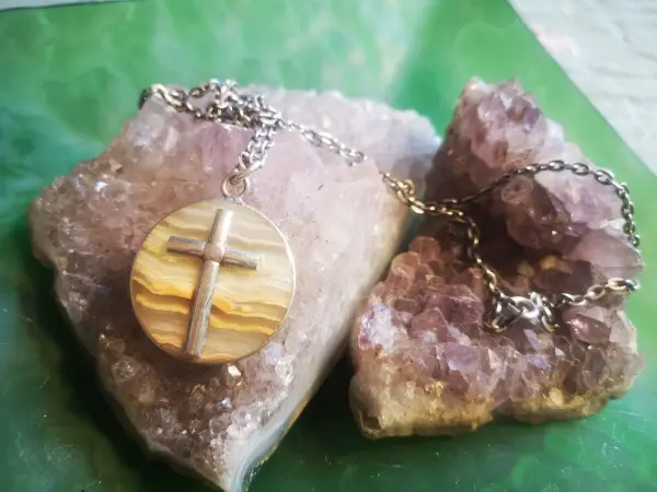 Kette, Kreuz, Achat, Silber, 835