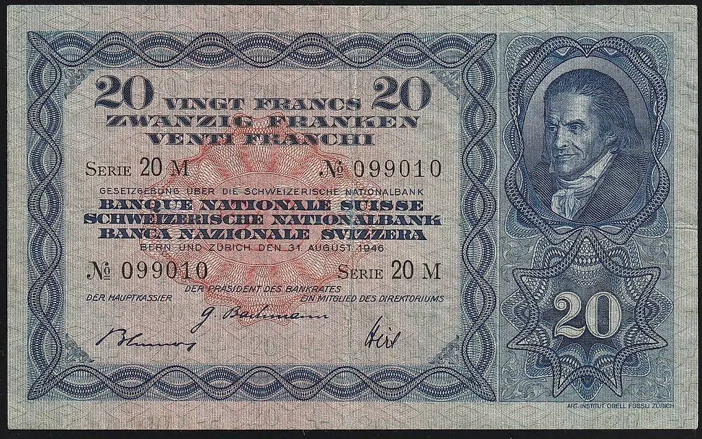 Banknote Schweiz 20 Franken Francs Serie 3 1946