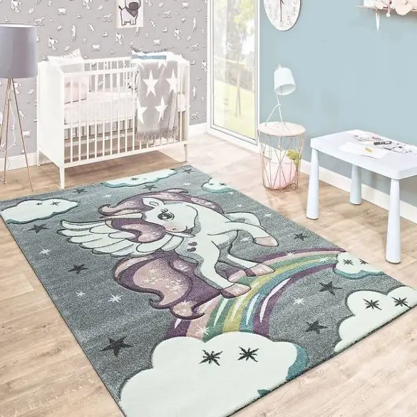  auf Rechnung - Kinderteppich Einhorn Grau