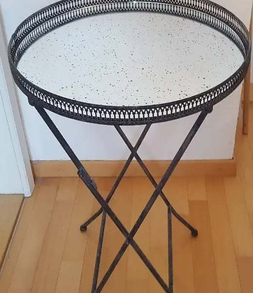Runder Klappbaren Retro Tischli aus Eisen und Spiegel