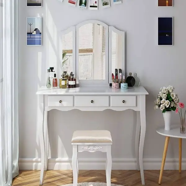  Schminktisch mit Hocker und Abnehmbarer Spiegel