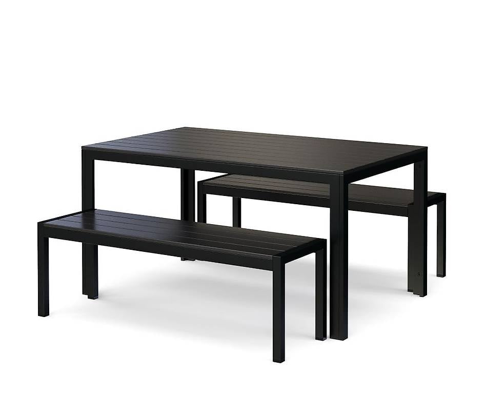 Gartenmöbel Tisch 150 cm + 2 Bänke schwarz