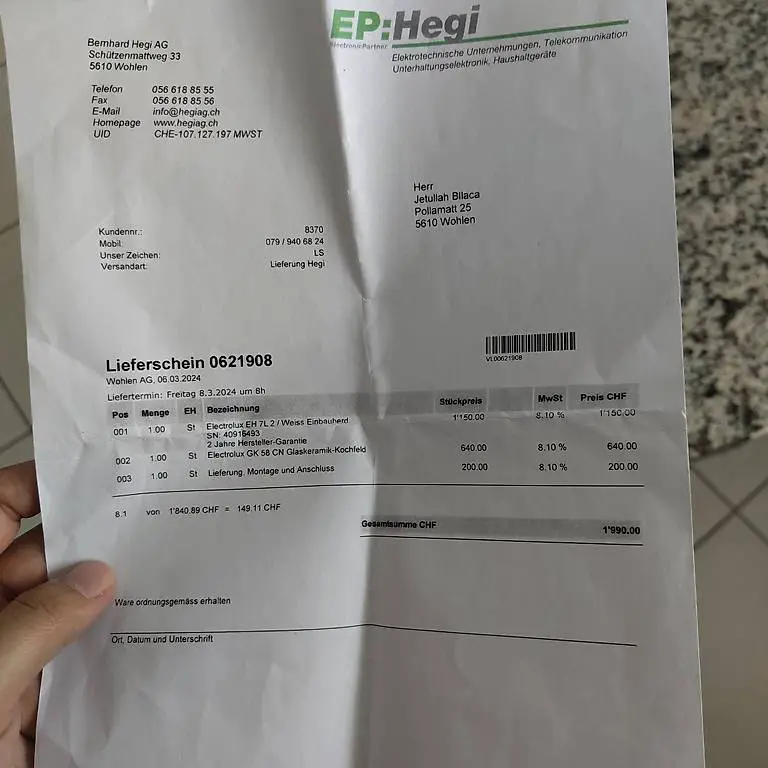 Herd Electrolux mit 1 Jahr Garantie